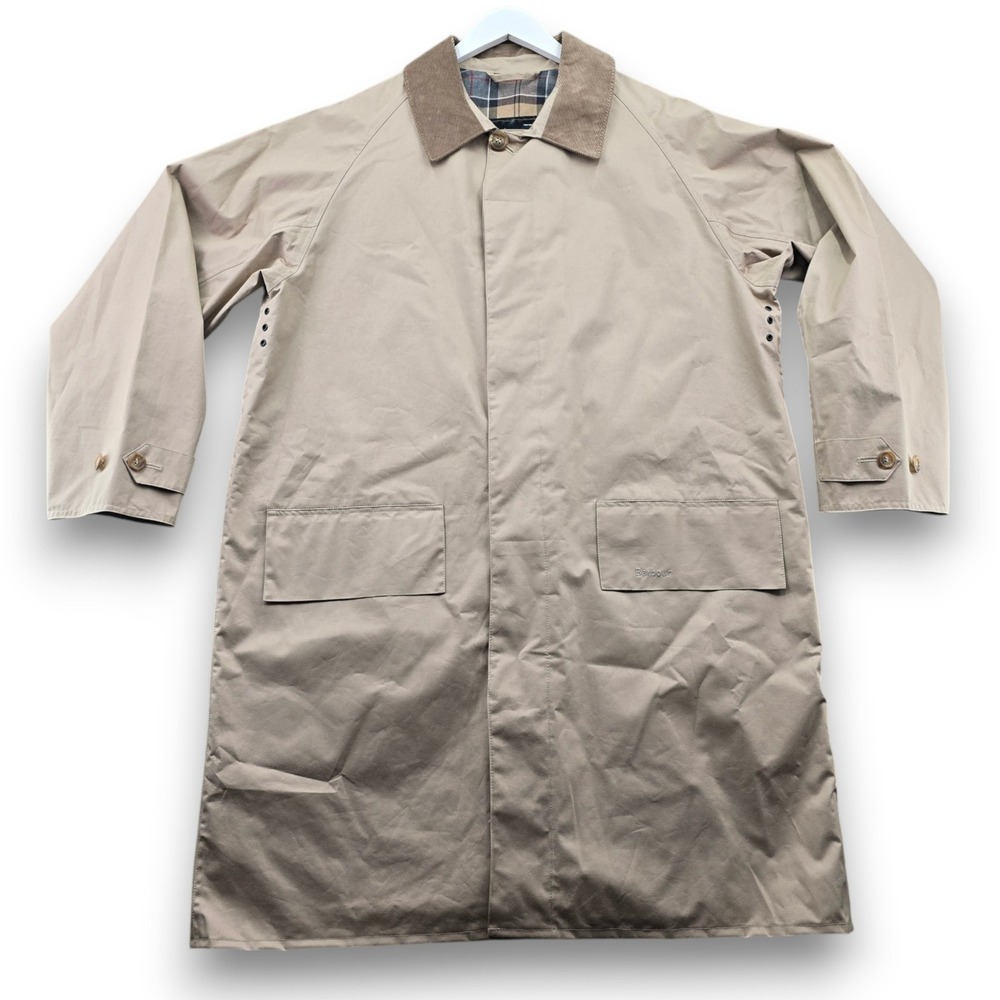 Barbour Mens L Trench Coat Beige Cotton Tartan Lined A968 Lightweight 3/4 Coat